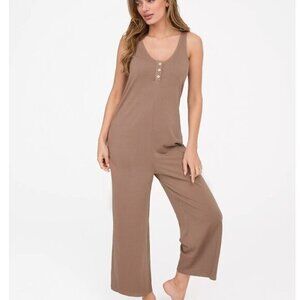 MATE the Label Tencel Lounge Henley Jumpsuit In Mushroom